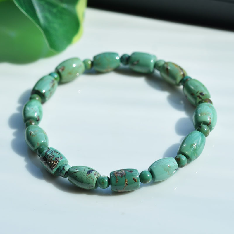 남성과 여성을위한 천연 크리스탈 원시 광석 높은 도자기 최적화되지 않은 녹색 청록색 배럴 비드 팔찌 단일 원형 원래 복고풍 스타일