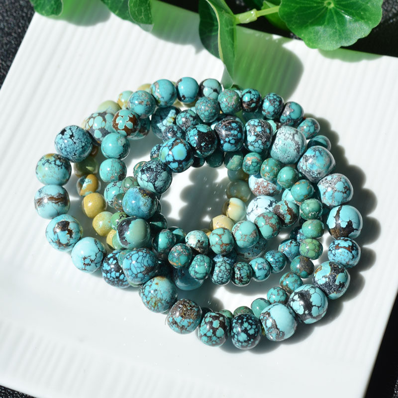 천연 원시 미네랄 청록색 청록색 구식 구슬 팔찌 단일 원 메쉬 꽃 다중 선택 복고풍 남성 및 여성 모델