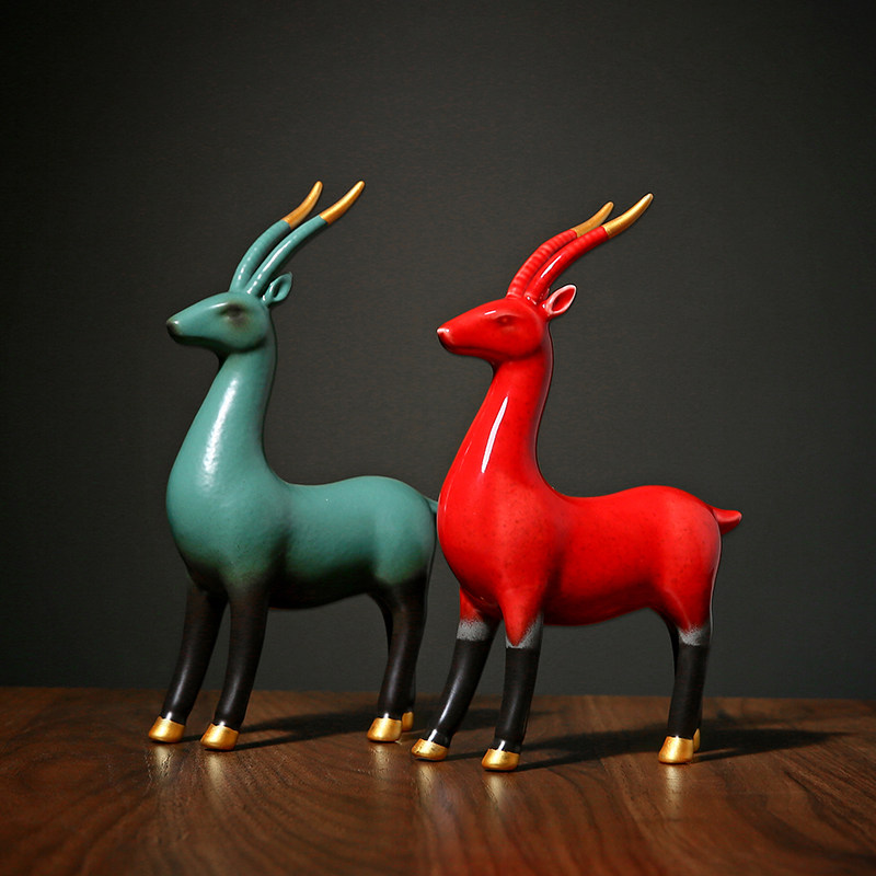 创意陶瓷招财三羊开泰摆件客厅办公室桌面玄关电视柜装饰礼品