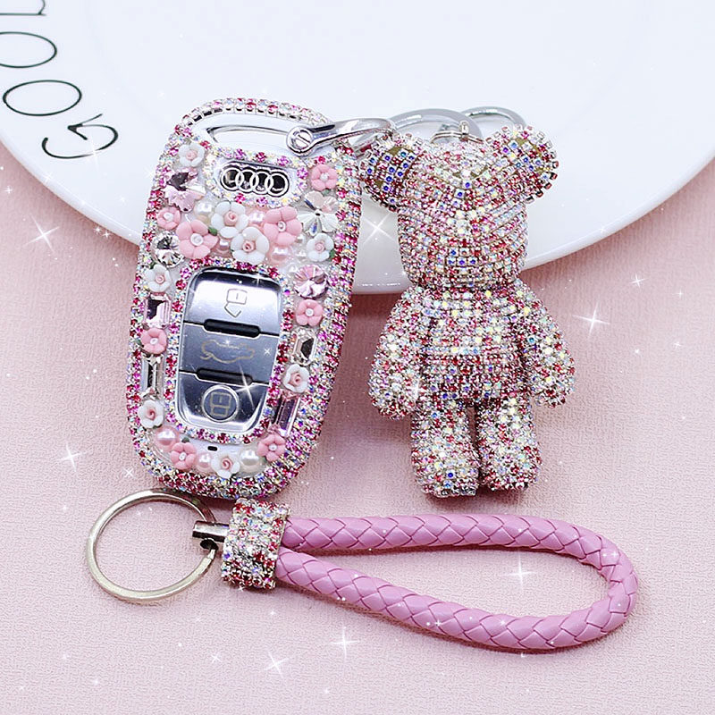 适用奥迪q5钥匙套18款a6l a7 a8l a5 a4l q7 a3 q2镶钻钥匙扣包壳