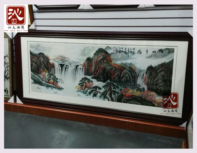 沙坪湘绣精品大幅单面绣山水画江山多娇成品挂件家居沙发客厅装饰