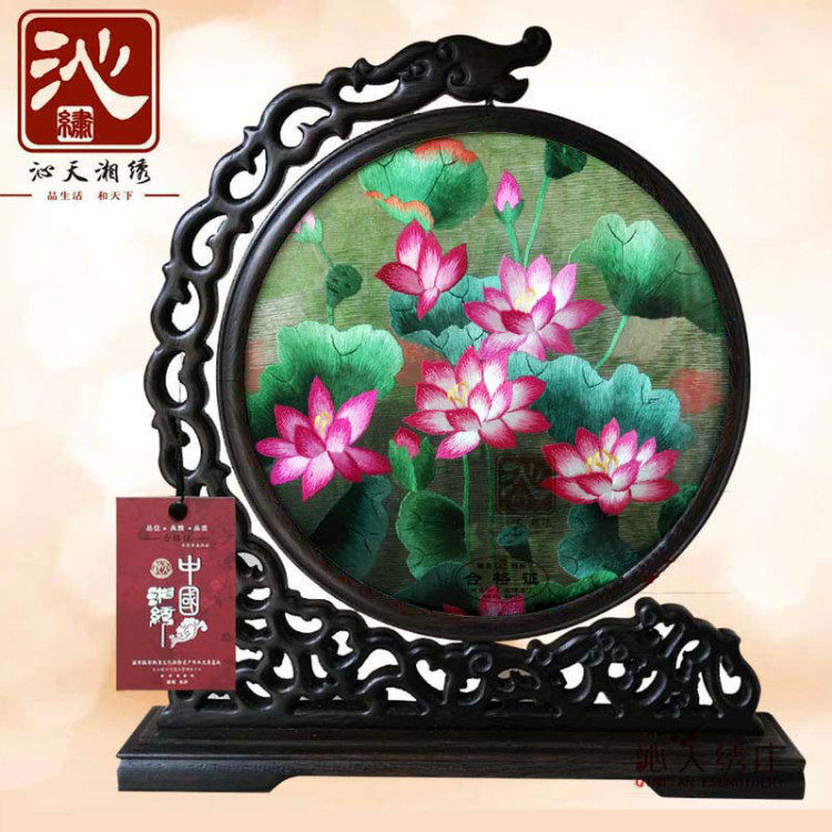 沁天湘绣精品荷花莲花双面绣