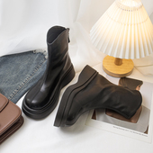 黑色厚底瘦瘦靴2024秋冬新款 英伦风马丁靴女复古小个子加绒短靴子