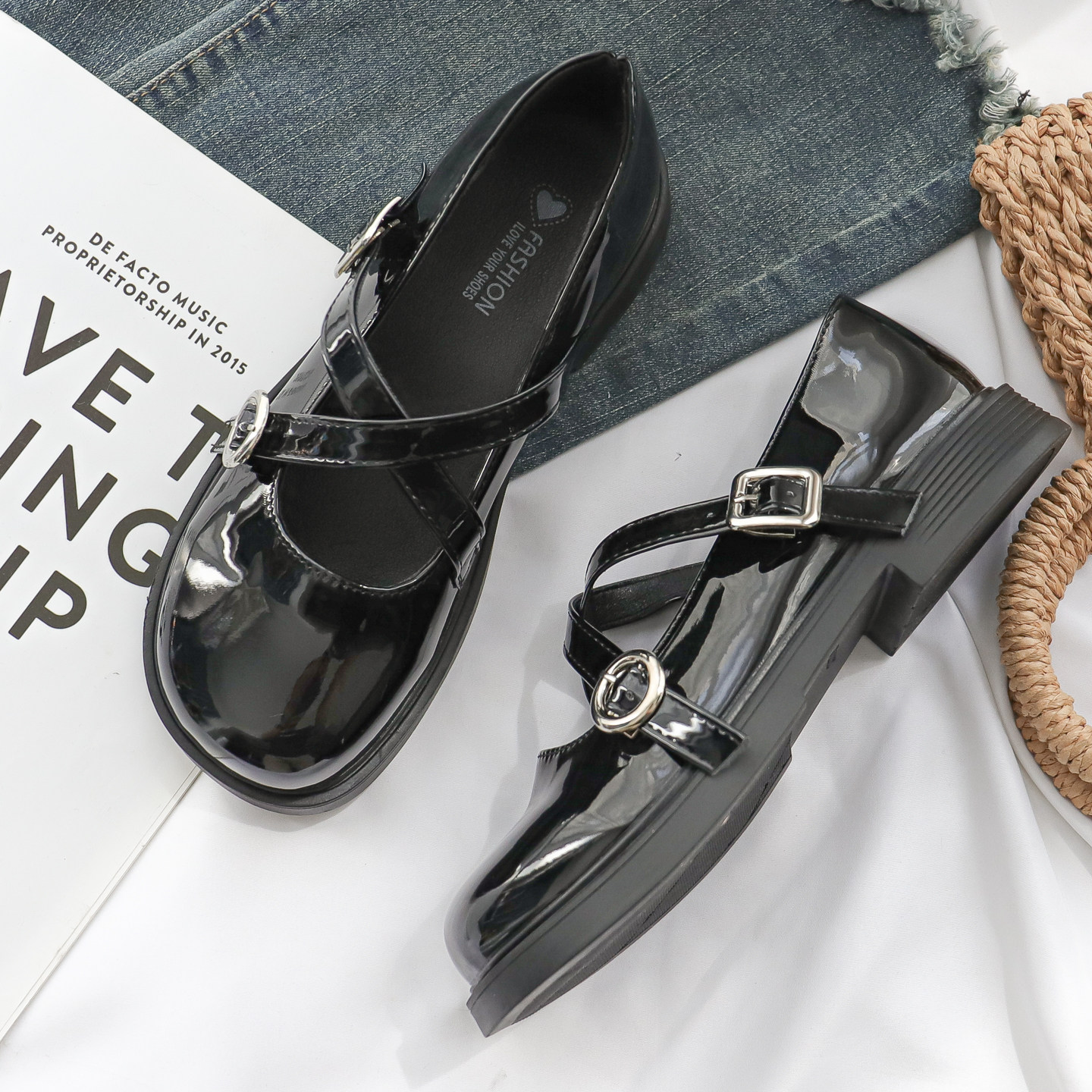 黑色夏季小皮鞋女玛丽珍鞋交叉绑带复古平底配裙子单鞋学院风百搭