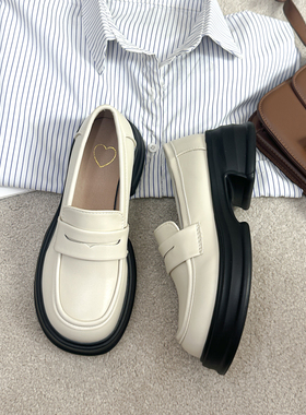 白色厚底小皮鞋女英伦风乐福鞋一脚蹬增高单鞋日系jk学院风休闲鞋