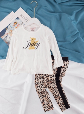 J家0-3岁幼儿女宝宝春季童装白色宽松打底衫上衣+豹纹打底裤套装