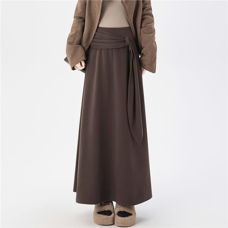 美拉德咖色加厚毛呢半身裙
