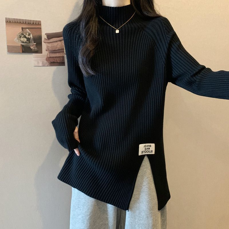 中长款大码女装秋冬装新款胖妹妹显瘦宽松加厚半高领毛衣针织衫