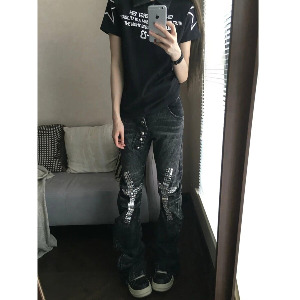 REK美式钉珠字母印花短袖T恤女夏季设计感小众修身显瘦短款上衣