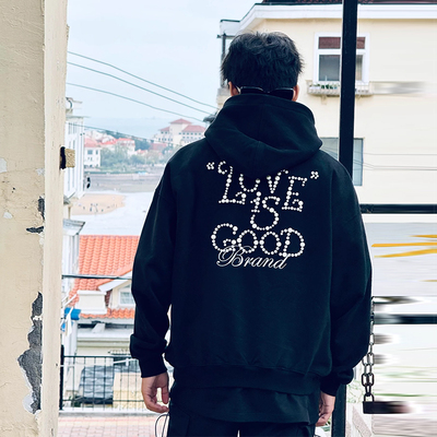 W80 高质量钉珠加绒奥粒绒卫衣 黑色 酒红色 M到3XL 网络图