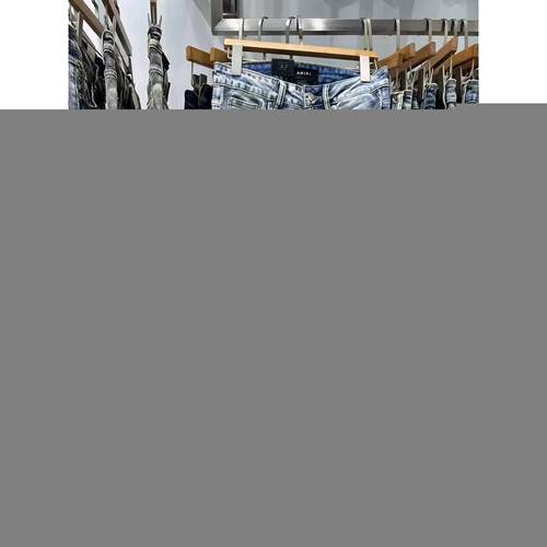 夏季网红同款红蓝buff亮片AM破洞牛仔裤男女百搭修身小脚裤长裤潮