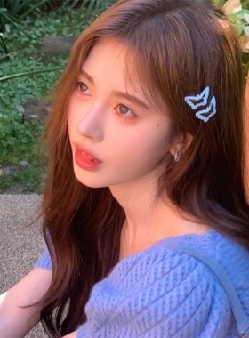 鞠婧祎同款蓝色蝴蝶发夹超仙bb夹刘海侧边夹子可爱甜美小蝴蝶发卡