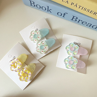 少女小边夹刘海夹可爱果冻色小花发夹碎发边夹格子小碎花发卡子