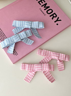 可爱少女格子蝴蝶结发夹甜美ins鸭嘴夹刘海夹碎发边夹卡子发饰品