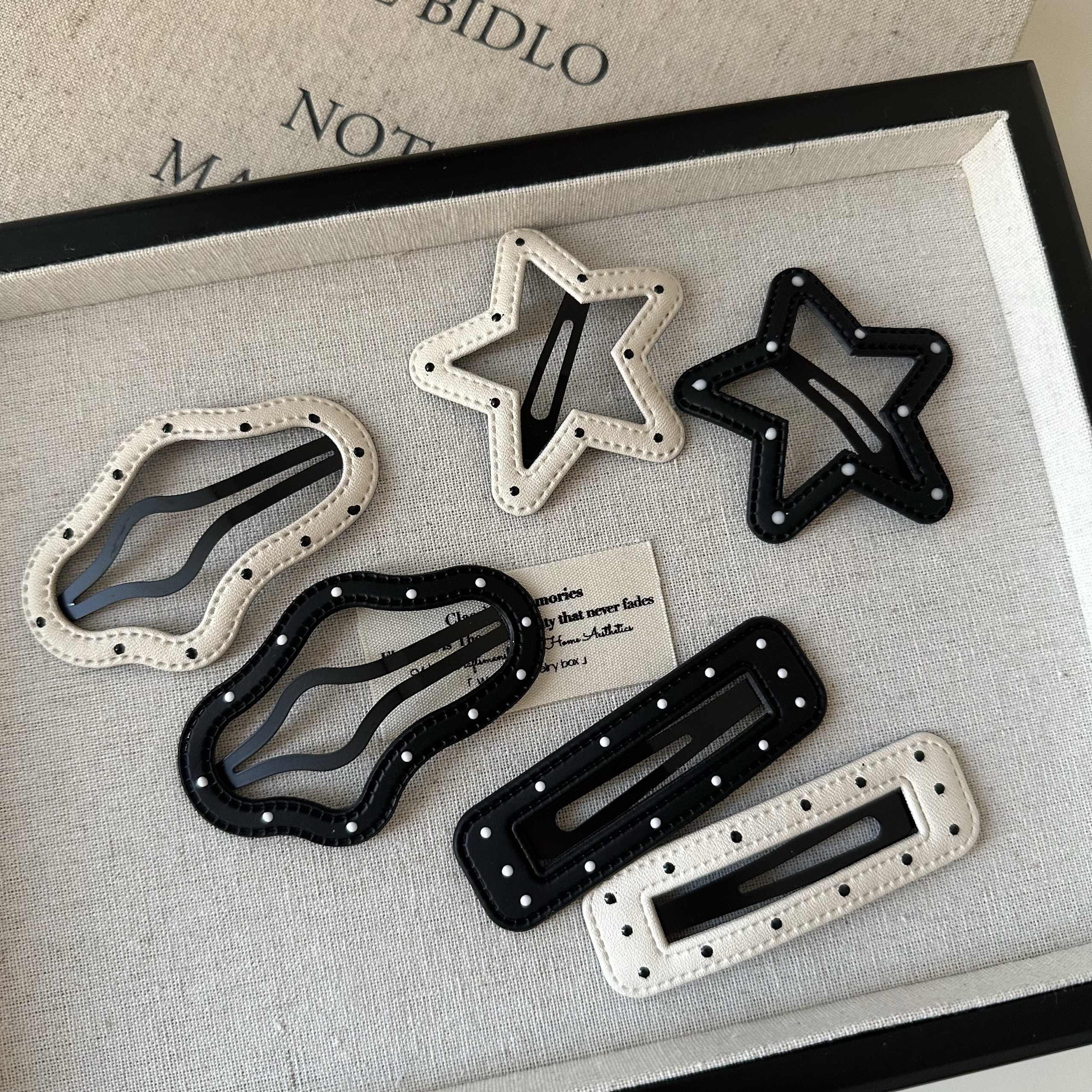 黑白波点皮质发夹女前额碎发刘海夹甜酷辣妹bb夹简约边夹发卡头饰