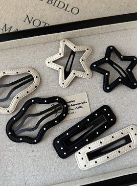 黑白波点皮质发夹女前额碎发刘海夹甜酷辣妹bb夹简约边夹发卡头饰