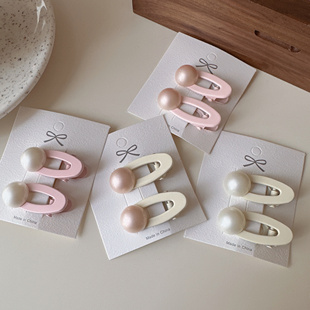 奶油色椭圆珍珠小边夹法式 少女刘海夹网红碎发小卡子前额对夹子