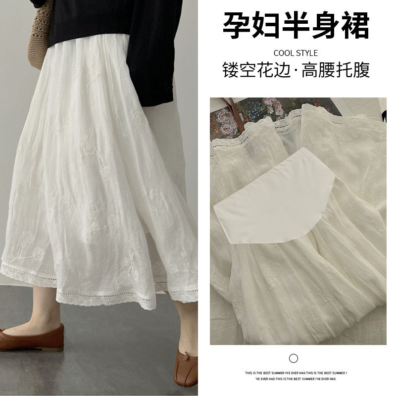 孕妇装新款夏季文艺超仙棉麻刺绣半身裙