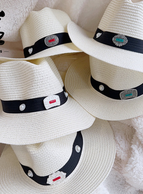 Ayas原创设计手工编织白色草帽男女出游防晒遮阳蒙古元素情侣礼帽