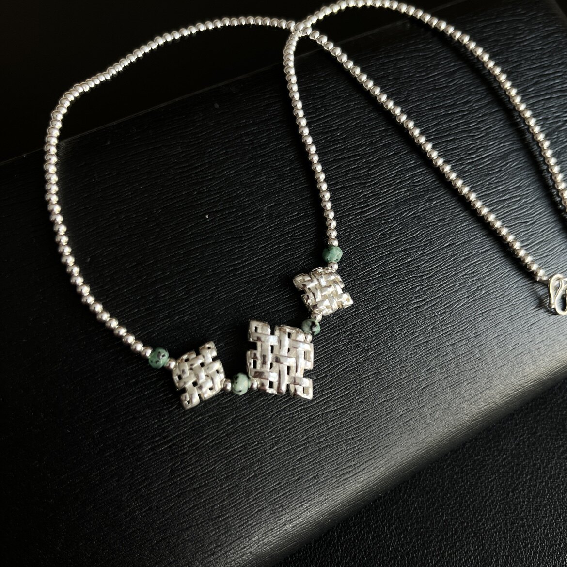 990足银手工乌力吉项链纯银蒙古银饰银珠串珠原创项链女艾斯银饰