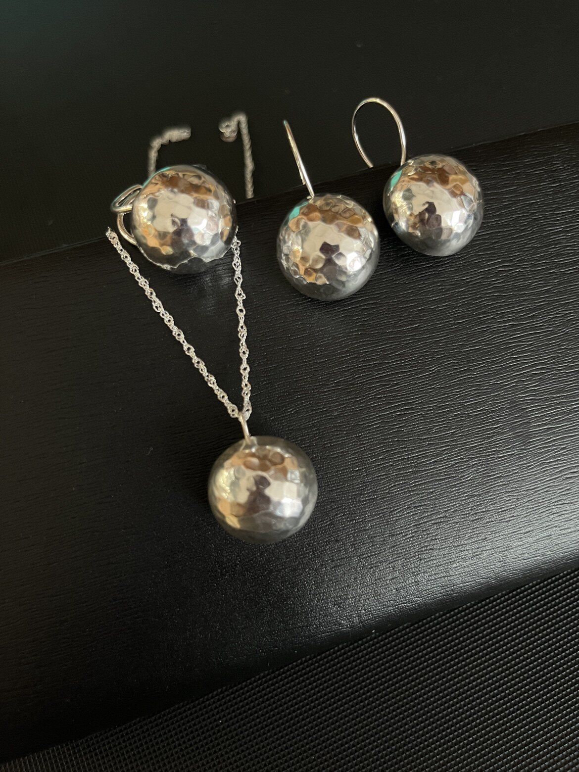 925纯银夸张民族风半球耳环吊坠项链戒指三件套蒙古银饰套装耳环