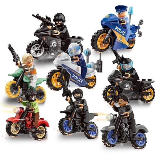 积木盲盒儿童益智拼装警察玩具男孩幼儿园礼物智力玩具积木摩托车