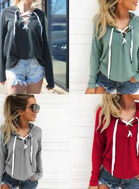 hooded long-sleeved V-neck open-chested for lace-up Sexy