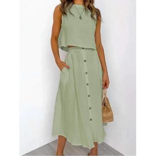 dress suit midi Round top vest skirt loose neck