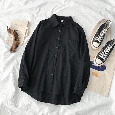 top bottoming shirt black long-sleeved lapel student shirt