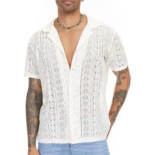 through lace shirt lapel tops down cool see button
