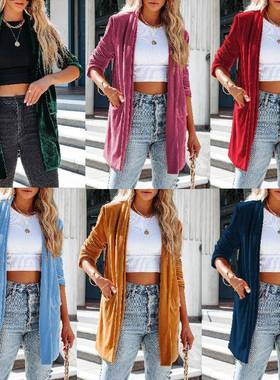 casual lapel pleuche velvet solid golden business coat open