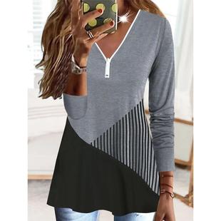 shirt Zipper Casual neck Tops Digital Sleeve Long