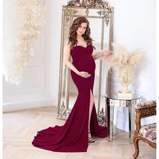 Photography Maternity Top Dress Cotton Slit Tube Neck