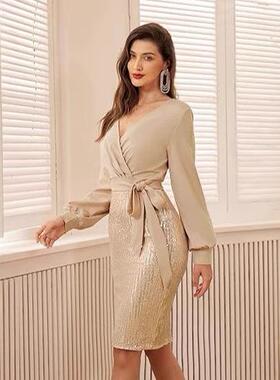 dress sequin fashionable waist high commuting temperament