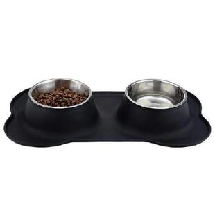 Antislip Double Dog Bowl With Silicone Mat Durable