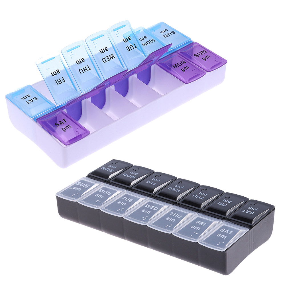 14 Grids Weekly Pill Case 7 Days Medicine Box Tablet Dispens