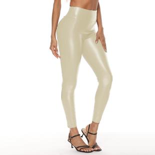 elastic high waist lifting hip leather Womens pants