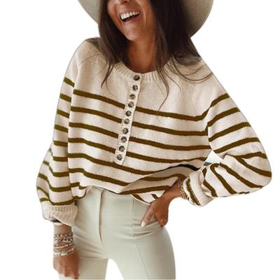 tees loose neck round elegant tops stripes contrasting