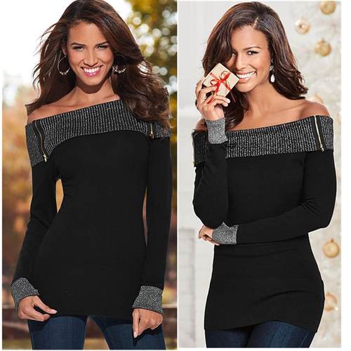 Links Spring All-match Line Sleeves Long Collar Top Zipper