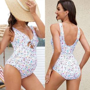 Pregnant women one-piece swimsuit simple white