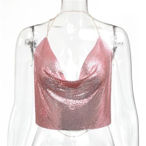 tank chain shiny cropped tube female sequins sleeveless