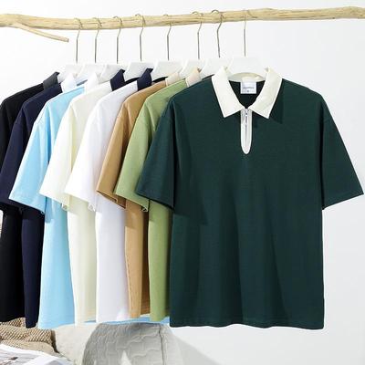 summer couple Paul shirt color contrast lapel loose zipper