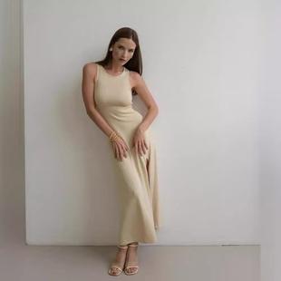 Round neck pullover sleeveless long woolen dress feminine