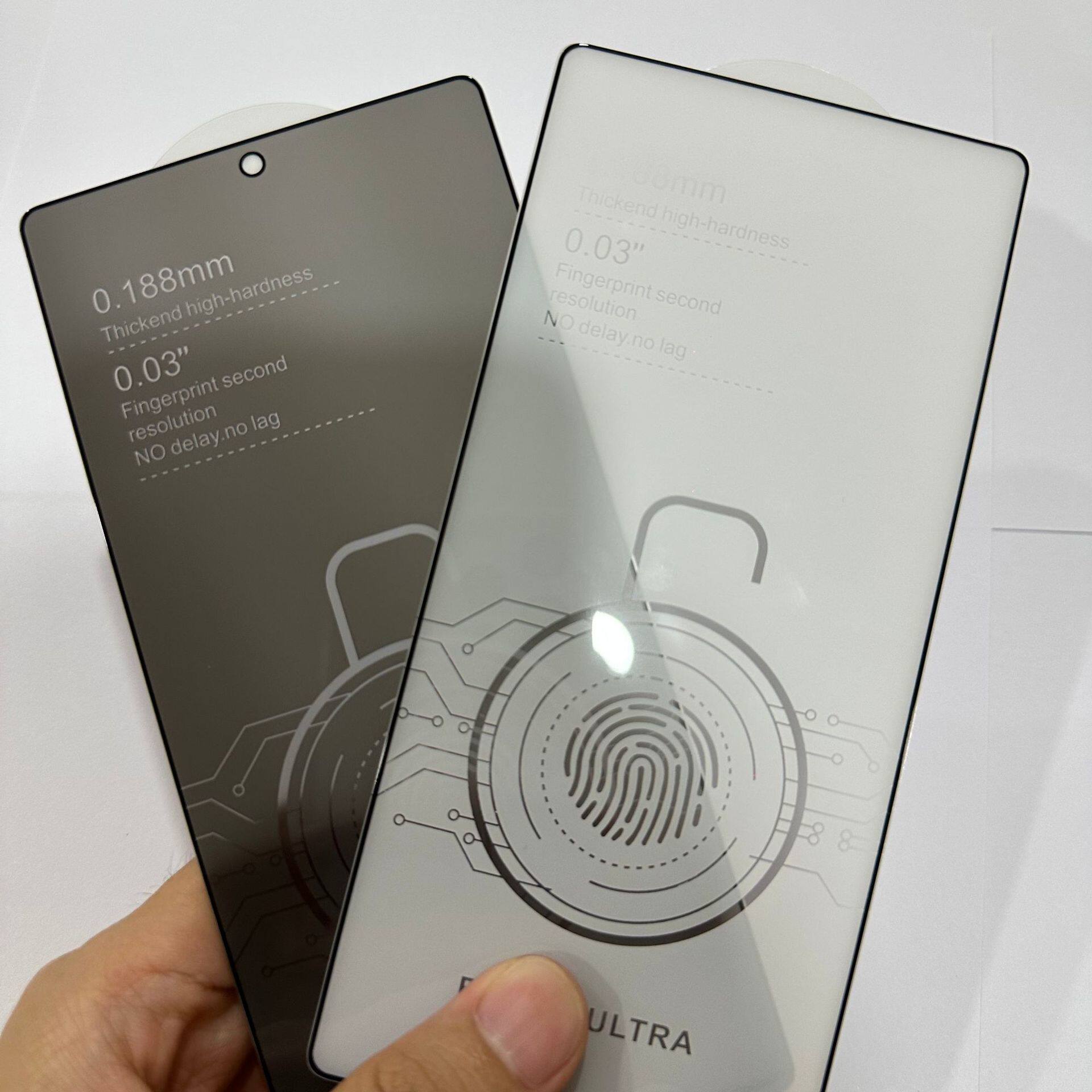 2张「0.188超薄」适用三星S25Ultra钢化膜 超声波指纹解锁S24/S25+电镀指纹油 全屏覆盖 防窥高清透亮 秒触控