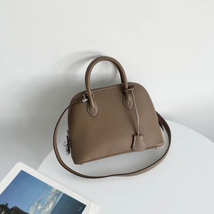 进口头层牛皮保龄球包25cm贝壳包真皮单肩斜挎包高级感百搭女包