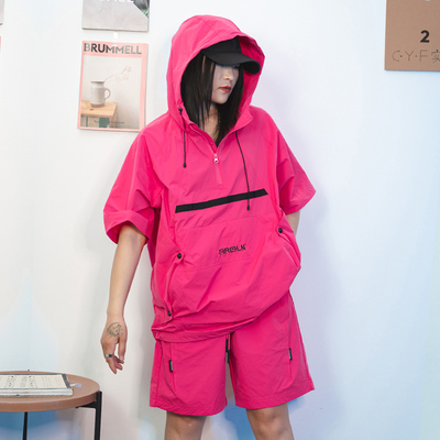炸街盐系运动服连帽套装男女夏季宽松防晒透气轻薄短袖短裤两件套