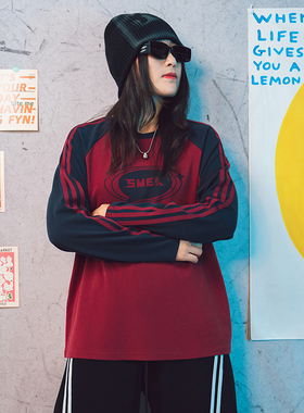 2025秋冬潮牌拓谷内搭外穿女圆领套头衫打底衫宽松圆领长袖T恤厚