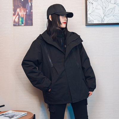 三合一可拆两件套冲锋式摇粒绒棉外套加绒棉服男女宽松冬春秋连帽