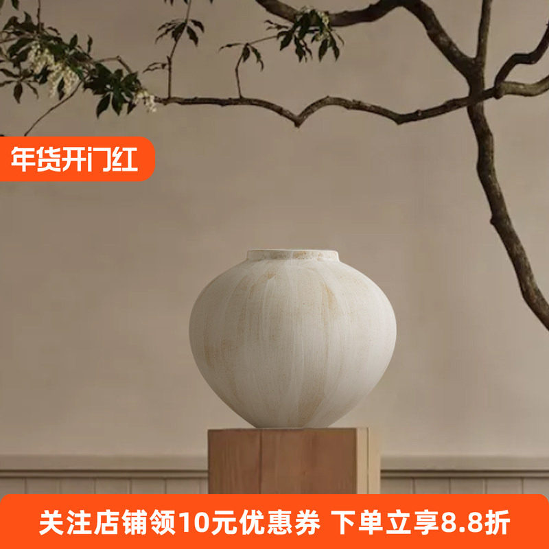 法式中古手工白色陶瓷复古陶罐景德镇大花瓶花器高级感摆件大肚圆