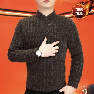 修身 欧货冬季 巾帼领提花加绒卫衣时尚 男士 百搭打底型男上衣男 新款